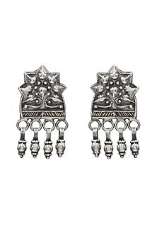 Oxidized Silver Finish Handcrafted Dangler Earrings In Sterling Silver