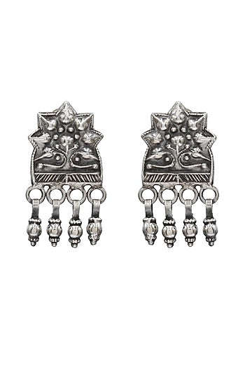 Oxidized Silver Finish Handcrafted Dangler Earrings In Sterling Silver