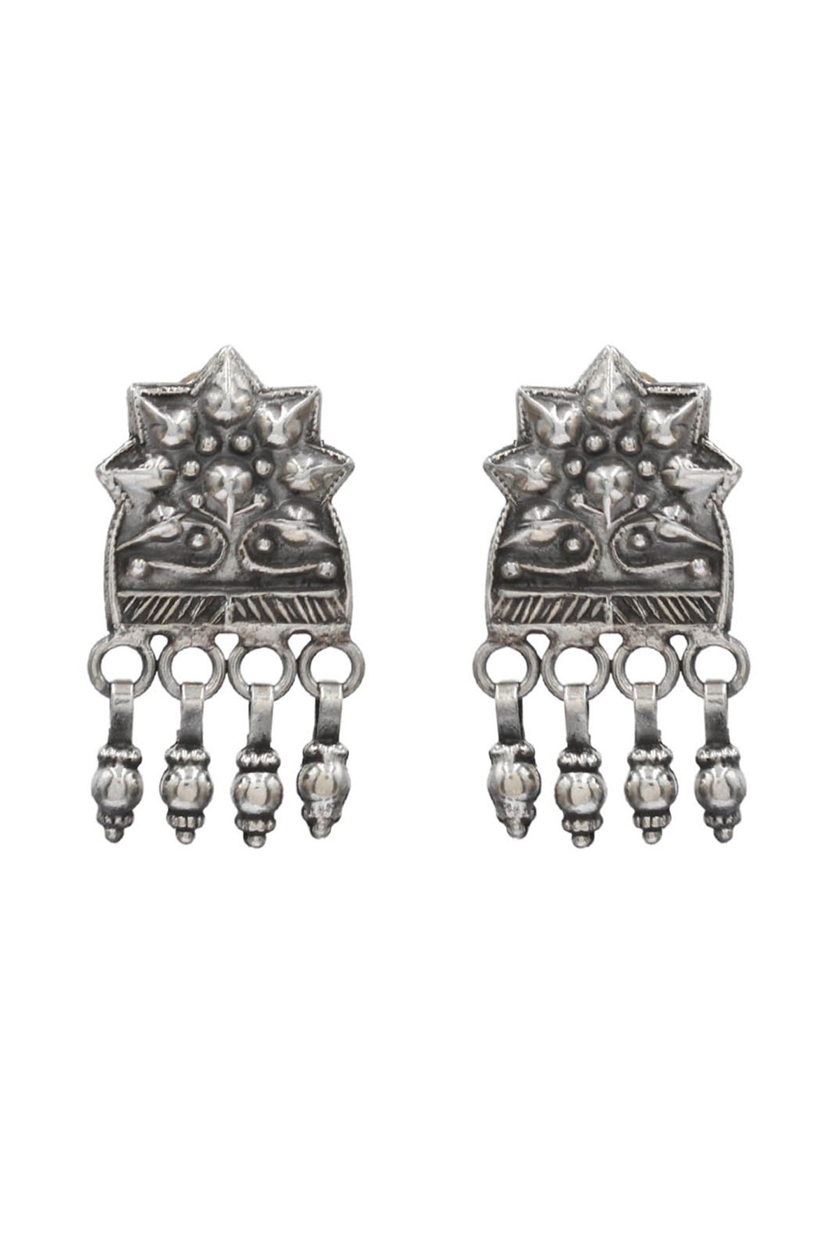Oxidized Silver Finish Handcrafted Dangler Earrings In Sterling Silver