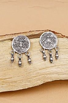 Oxidized Silver Finish Handcrafted Dangler Earrings In Sterling Silver