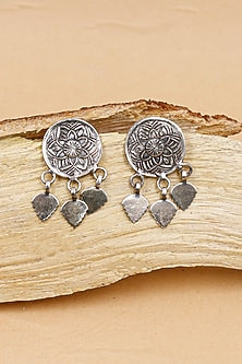 Oxidized Silver Finish Handcrafted Dangler Earrings In Sterling Silver