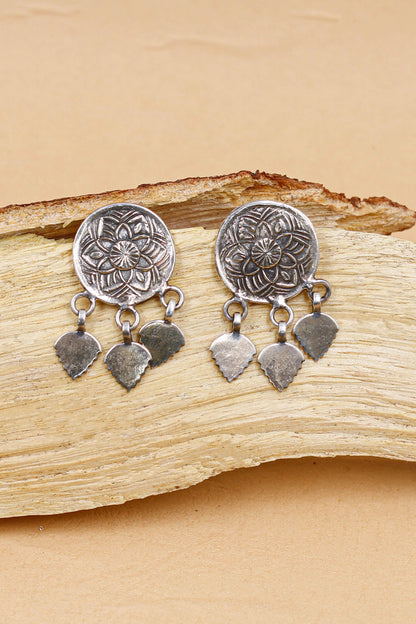 Oxidized Silver Finish Handcrafted Dangler Earrings In Sterling Silver