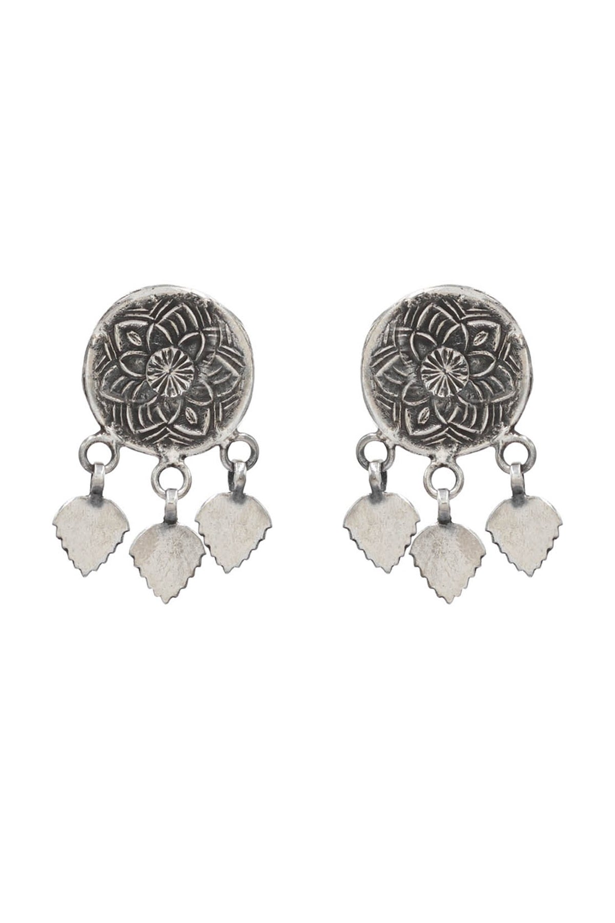 Oxidized Silver Finish Handcrafted Dangler Earrings In Sterling Silver