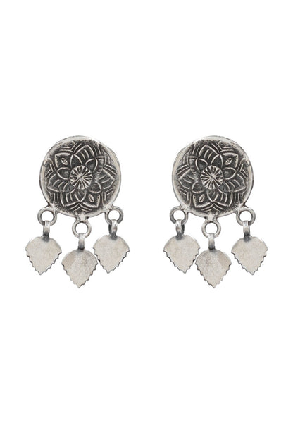 Oxidized Silver Finish Handcrafted Dangler Earrings In Sterling Silver