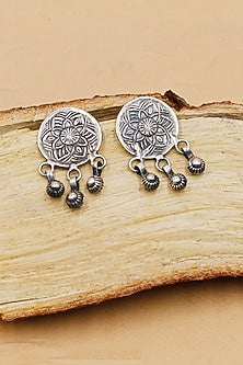 Oxidized Silver Finish Handcrafted Dangler Earrings In Sterling Silver