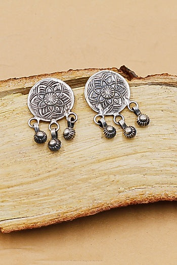 Oxidized Silver Finish Handcrafted Dangler Earrings In Sterling Silver
