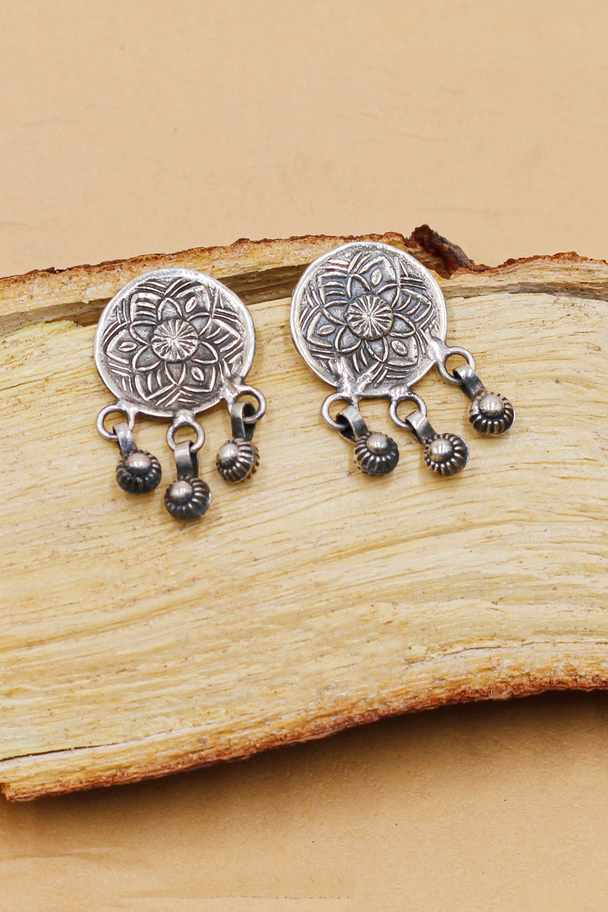 Oxidized Silver Finish Handcrafted Dangler Earrings In Sterling Silver