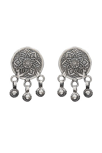 Oxidized Silver Finish Handcrafted Dangler Earrings In Sterling Silver