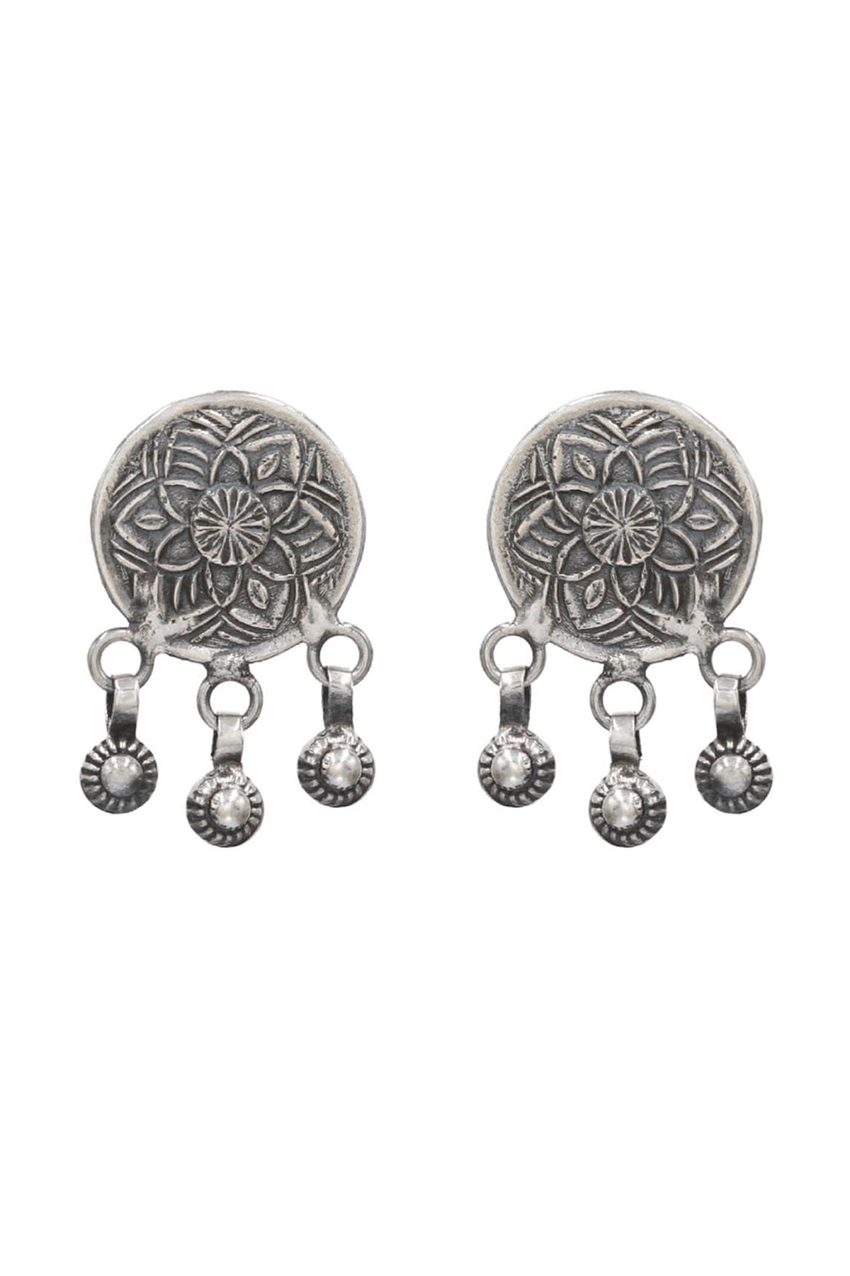 Oxidized Silver Finish Handcrafted Dangler Earrings In Sterling Silver
