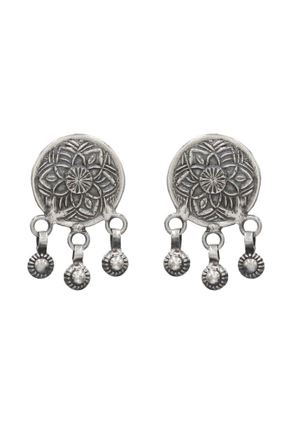 Oxidized Silver Finish Handcrafted Dangler Earrings In Sterling Silver