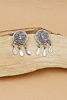 Oxidized Silver Finish Handcrafted Dangler Earrings In Sterling Silver