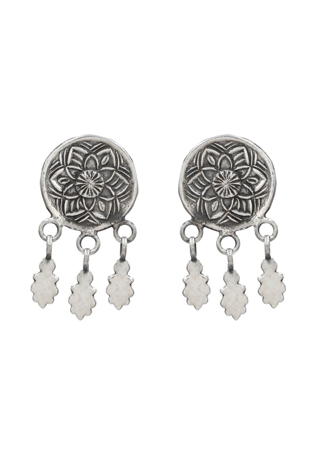 Oxidized Silver Finish Handcrafted Dangler Earrings In Sterling Silver
