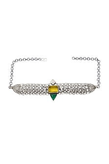 Silver Finish Yellow Hydro Stone Handcrafted Necklace