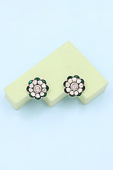 Silver Finish Green Moissanite Stone Handcrafted Stud Earrings In Sterling Silver