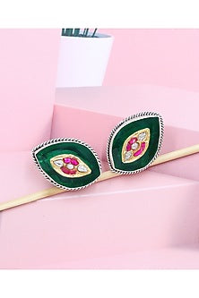 Silver Finish Green Hydro Stone Handcrafted Stud Earrings In Sterling Silver