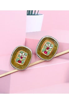 Silver Finish Yellow Hydro Stone Handcrafted Stud Earrings In Sterling Silver