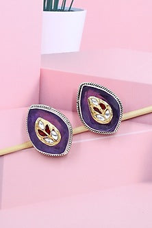 Silver Finish Purple Hydro Stone Handcrafted Stud Earrings In Sterling Silver