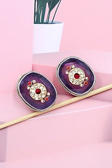 Silver Finish Purple Hydro Stone Handcrafted Stud Earrings In Sterling Silver