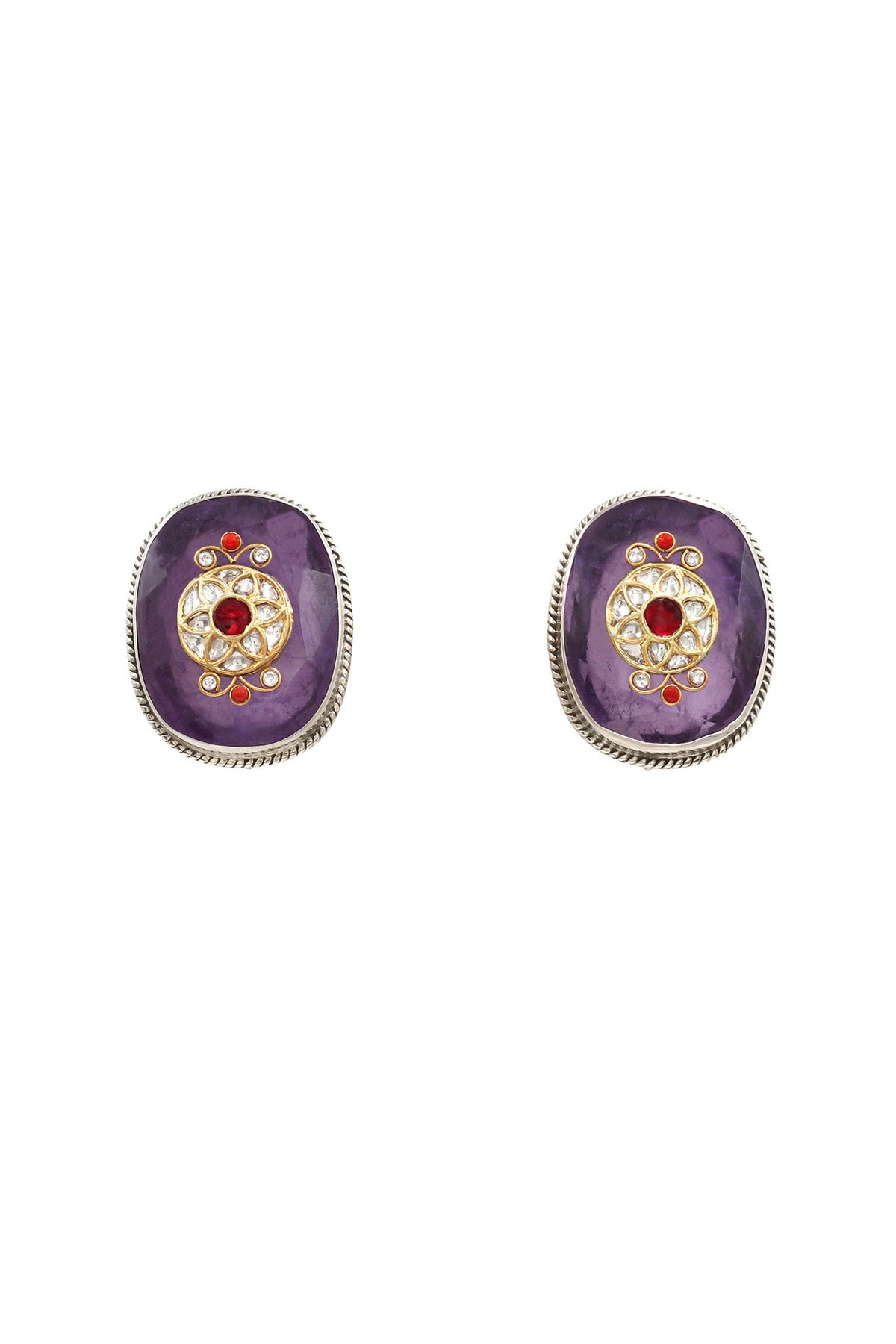 Silver Finish Purple Hydro Stone Handcrafted Stud Earrings In Sterling Silver