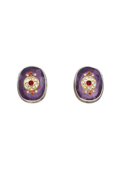 Silver Finish Purple Hydro Stone Handcrafted Stud Earrings In Sterling Silver