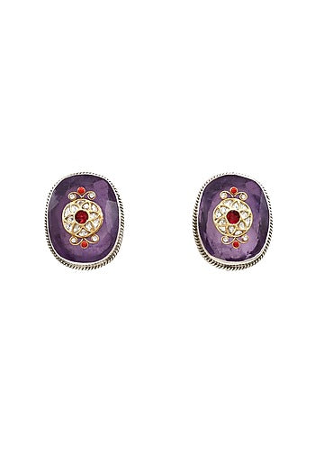 Silver Finish Purple Hydro Stone Handcrafted Stud Earrings In Sterling Silver