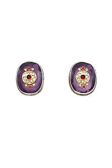 Silver Finish Purple Hydro Stone Handcrafted Stud Earrings In Sterling Silver