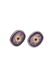 Silver Finish Purple Hydro Stone Handcrafted Stud Earrings In Sterling Silver