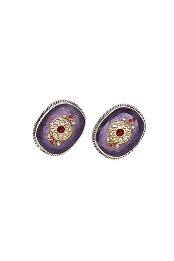 Silver Finish Purple Hydro Stone Handcrafted Stud Earrings In Sterling Silver