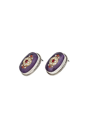 Silver Finish Purple Hydro Stone Handcrafted Stud Earrings In Sterling Silver