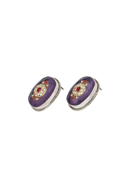 Silver Finish Purple Hydro Stone Handcrafted Stud Earrings In Sterling Silver