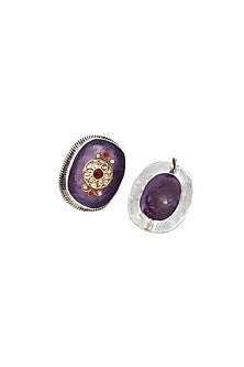 Silver Finish Purple Hydro Stone Handcrafted Stud Earrings In Sterling Silver