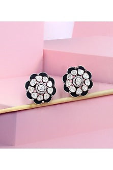 Silver Finish Blue Moissanite Stone Handcrafted Stud Earrings In Sterling Silver