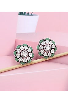 Silver Finish Green Moissanite Stone Handcrafted Stud Earrings