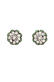 Silver Finish Green Moissanite Stone Handcrafted Stud Earrings