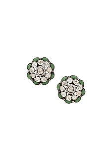 Silver Finish Green Moissanite Stone Handcrafted Stud Earrings