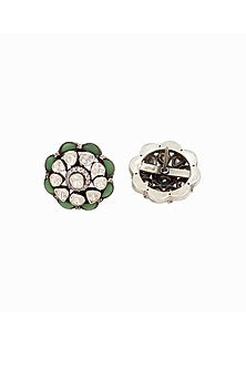 Silver Finish Green Moissanite Stone Handcrafted Stud Earrings