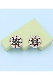 Silver Finish Turquoise Stone Handcrafted Stud Earrings