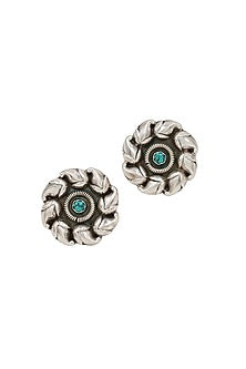 Silver Finish Turquoise Stone Handcrafted Stud Earrings