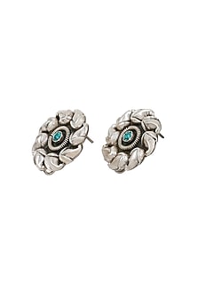 Silver Finish Turquoise Stone Handcrafted Stud Earrings