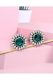 Silver Finish Green Hydro Stone Handcrafted Stud Earrings