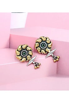 Two-Tone Finish Green Hydro Stone Handcrafted Stud Earrings