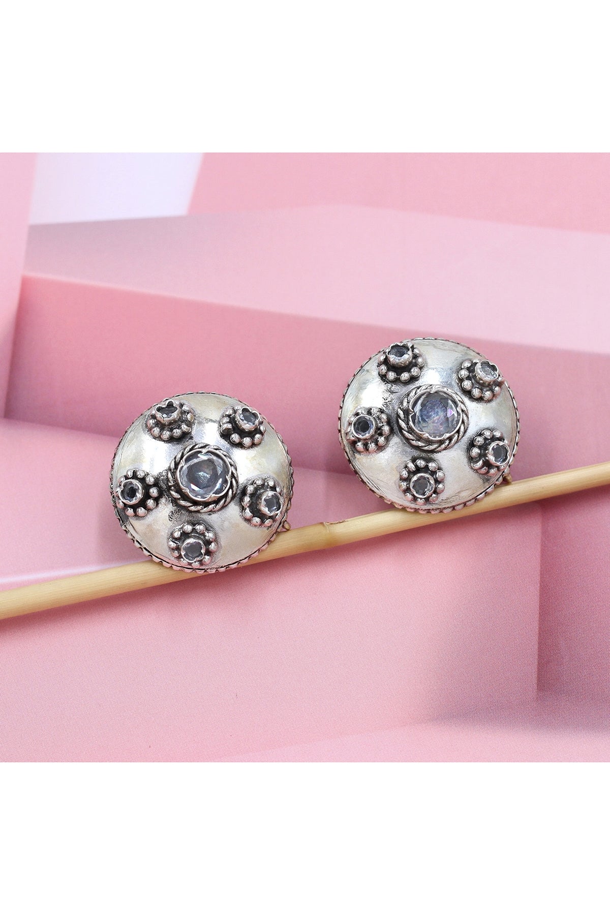 Silver Finish White Hydro Stone Handcrafted Stud Earrings