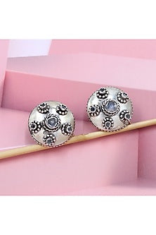 Silver Finish White Hydro Stone Handcrafted Stud Earrings