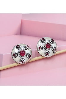 Silver Finish Red Hydro Stone Handcrafted Stud Earrings