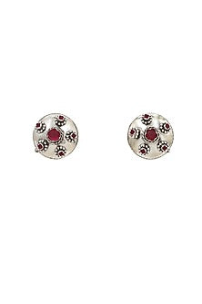 Silver Finish Red Hydro Stone Handcrafted Stud Earrings