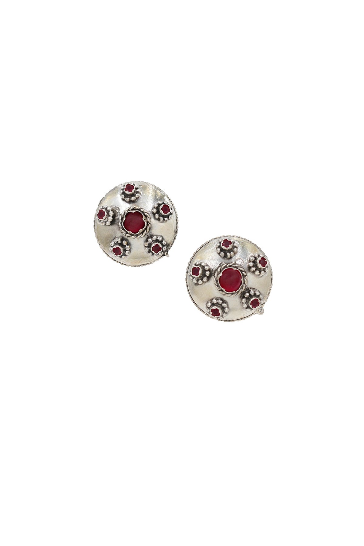 Silver Finish Red Hydro Stone Handcrafted Stud Earrings