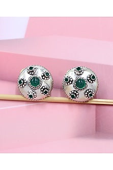 Silver Finish Green Hydro Stone Handcrafted Stud Earrings