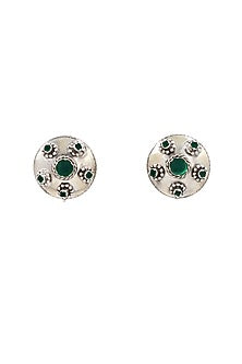 Silver Finish Green Hydro Stone Handcrafted Stud Earrings