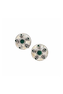 Silver Finish Green Hydro Stone Handcrafted Stud Earrings