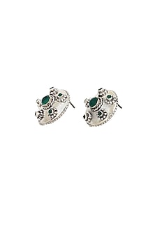 Silver Finish Green Hydro Stone Handcrafted Stud Earrings